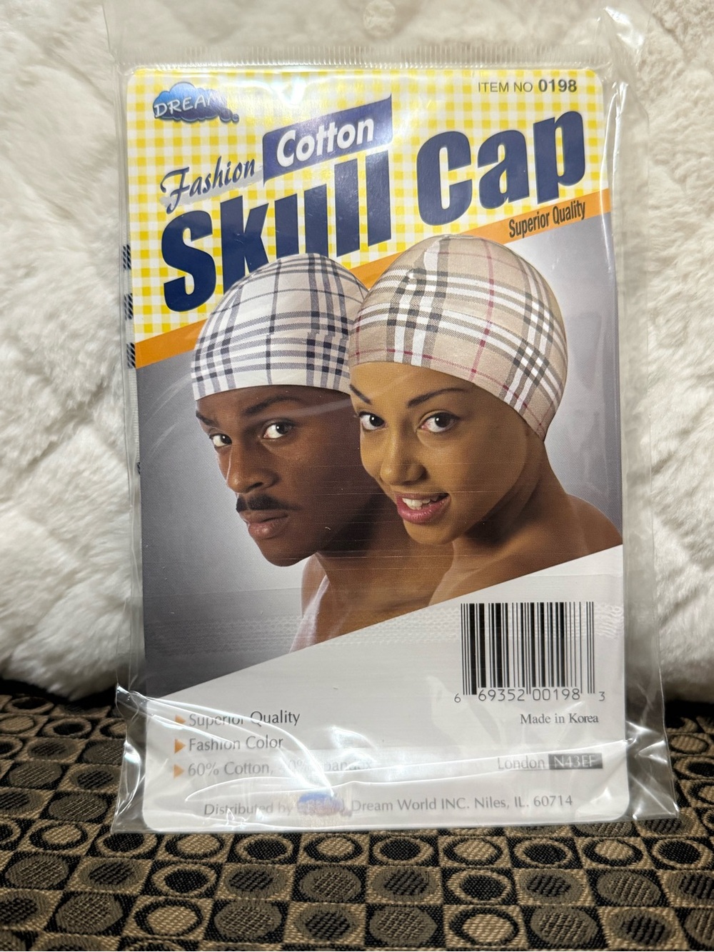 Skull Cap, Navy and White Plaid